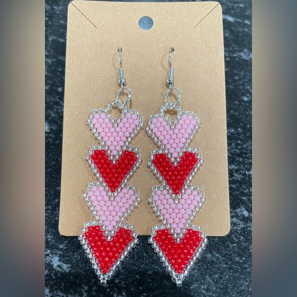Heart handmade beaded earrings - Picture 1 of 1